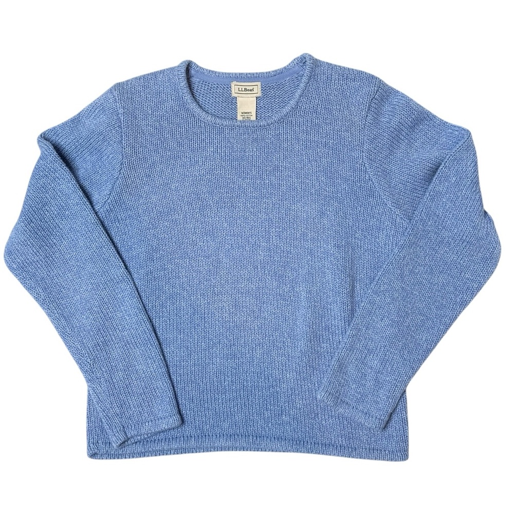 LL Bean Chunky Cropped Knit Crew Neck Sweater XS Light Blue 100% Cotton 0FGF6